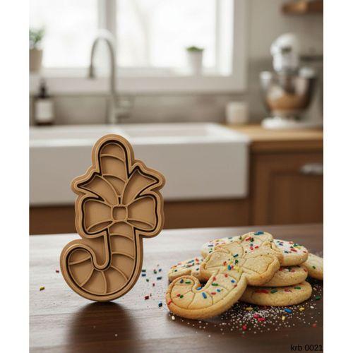 Fiyonk Detayli Noel Sekeri Baston Sekillendirici Kalip Kurabiye Hamur Kesici Seti