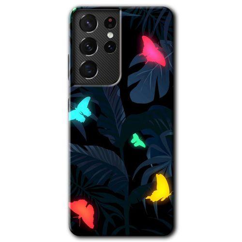 Samsung Galaxy S21 Ultra Kılıf HD Desen Baskılı Arka Kapak + Temperli Cam - Lighter Butterfly