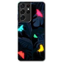 Samsung Galaxy S21 Ultra Kılıf HD Desen Baskılı Arka Kapak + Temperli Cam - Lighter Butterfly