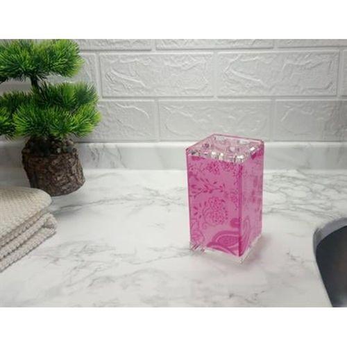 2 Adet Diş Fırçalık Pembe Çiçekli Akrilik 6X6X12Cm Banyo Seti
