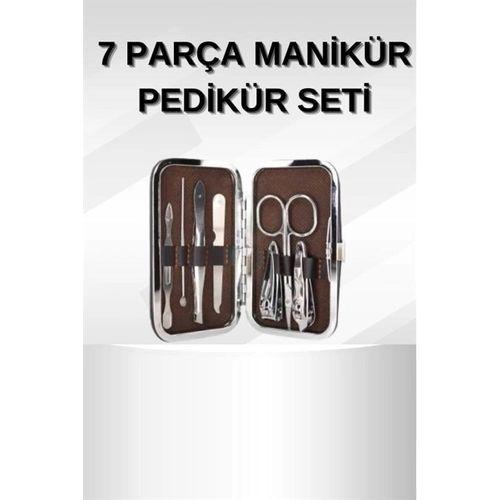Manikür Pedikür Seti 7 Parça Tırnak Makası Kaş Makası Cımbız Çantalı