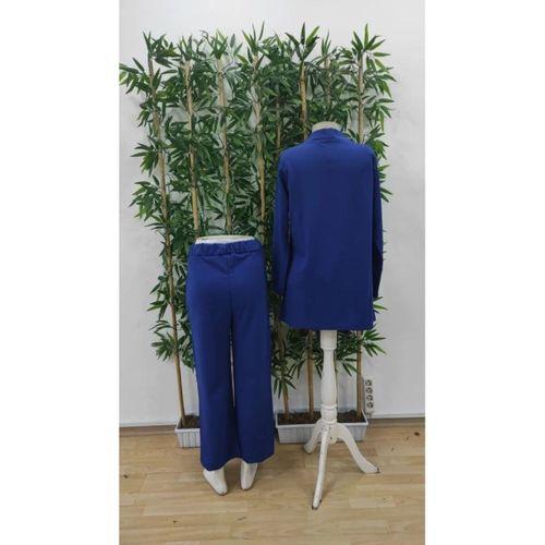 Pilelistore Kadın Uzun Kollu Ithal Krep Onu Açık Ceket Askılı Yuvarlak Yaka Bluz Ve Cepli Pantolon üçlü Takım