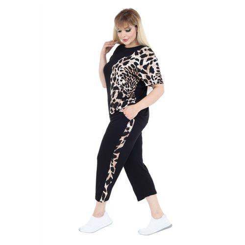 Melsay Butik Siyah Kısa Kol Yarım Kaplan Desen Viskon Kapri Takım