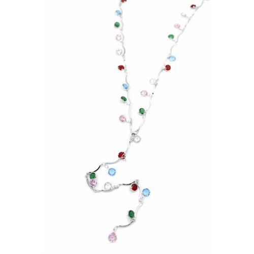 Renkli Taşlı Y Kolye - Gümüş