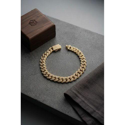 Cuban Zincir Model Zirkon Taşlı Gold Renk Erkek Bileklik