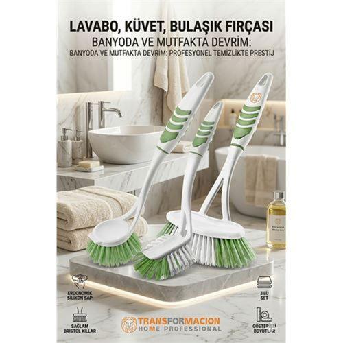 3'lü Profesyonel Temizlik Fırçası Seti - Ergonomik Banyo, Lavabo ve Bulaşık Fırçası 723095