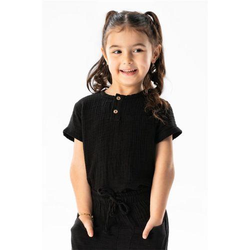 Kısa Kol Batı Yazlık Müslin Kız Çocuk Tshirt Siyah Syh