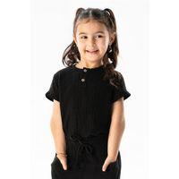 Kısa Kol Batı Yazlık Müslin Kız Çocuk Tshirt Siyah Syh