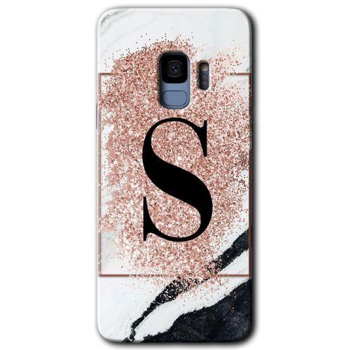 Galaxy S9 Kılıf HD Desen Baskılı Arka Kapak - Pembe Mermer Desenli S Harfi + Kırılmaz Cam