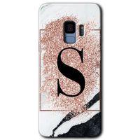 Galaxy S9 Kılıf HD Desen Baskılı Arka Kapak - Pembe Mermer Desenli S Harfi + Kırılmaz Cam