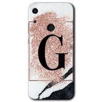 Potkal Hediye Fabrikası Honor 8A HD Baskılı Kılıf + 9D Tam Ekran Koruyucu - Pembe Mermer Desenli G Harfi