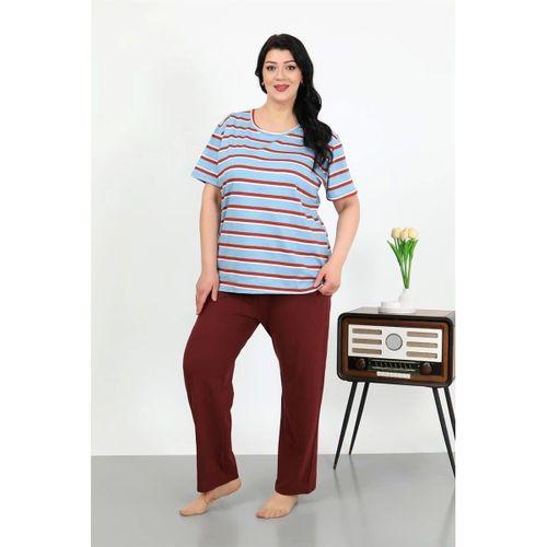 Kadın Büyük Beden Kısa Kol Penye Pijama Takımı Mavi