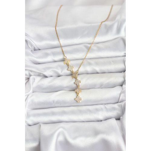 316L Çelik Zincir Gold Renk Yonca Model Kadın Kolye