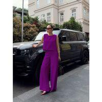 Kadın Geniş Paça Pantolon Ve Bluzlu Aerobin Kumaş Ikili Takım