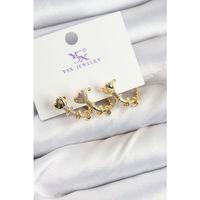 Pirinç Zİrkon Taşlı Kalp Model Gold Renk 3'lü Kadın Küpe