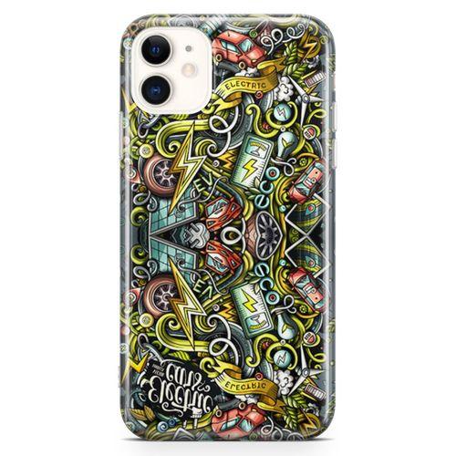 Apple iPhone 11 Kılıf Elektrikli Araba Doodle Arka Kapak Koruma Desenli Full Koruyucu