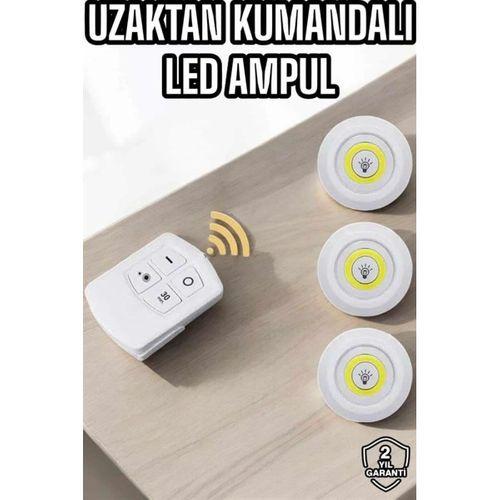 Led Lamba 3'lü Uzaktan Kumandalı Yapışkanlı Beyaz Işık