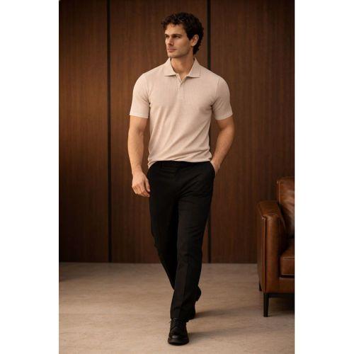 Evenor Kabartma Desenli Polo Yaka Düğmeli Relaxed Fit Yumuşak İnce Erkek T-Shirt - Taş
