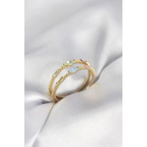 Gold Renk Karışık Renk Zirkon Taşlı Kadın Yüzük