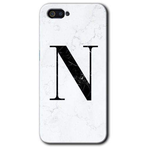 Realme C2 Kılıf HD Desen Baskılı Arka Kapak - Beyaz Mermer Desenli N Harfi + Kırılmaz Cam