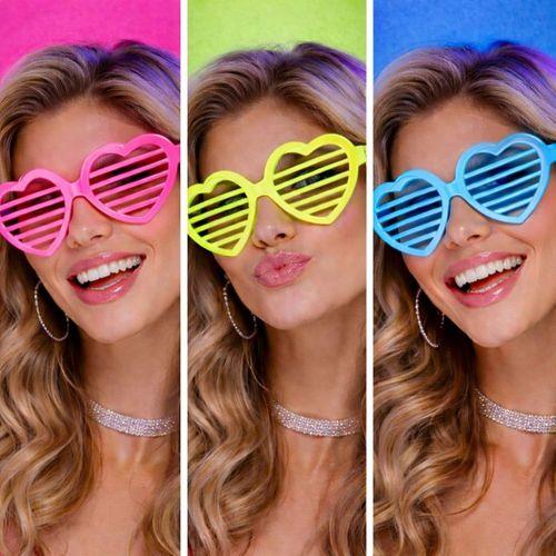 Neon Fosforlu Kalp Panjur Gözlük 12 Adet – 80’ler 90’lar Parti Stili
