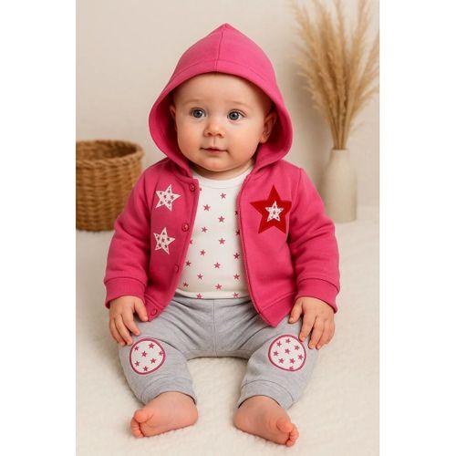 Yıldız Nakışlı Kapişonlu Kız Bebek Takımı