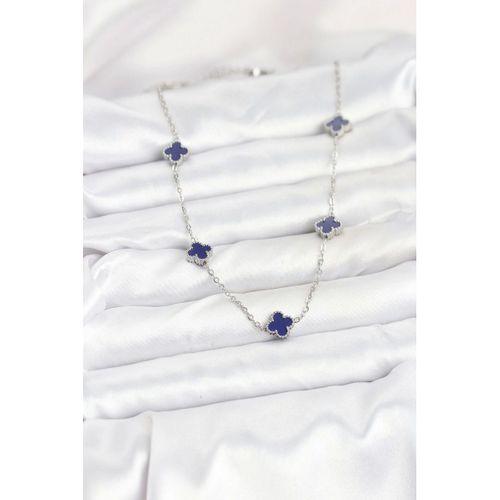 316L Çelik Zincir Gümüş Renk Lacivert Baby Boy Yonca Kadın Kolye