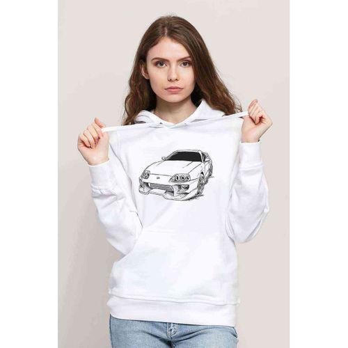 Toyota Supra Baskılı Beyaz Kadın Kapşonlu Sweatshirt