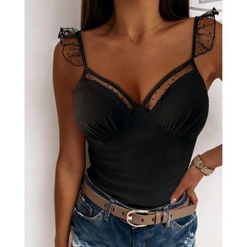 Kadın Askılar Tül Işlemeli Kalp Yaka Tül Detay Dalgıç Bluz