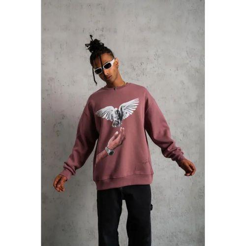 Erkek Güvercin Baskılı Sweatshirt - Gül Kurusu
