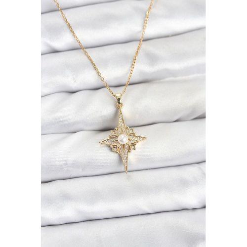 316L Çelik Zincir Gold Renk Kutup Yıldızı Model Zirkon Taşlı Kadın Kolye