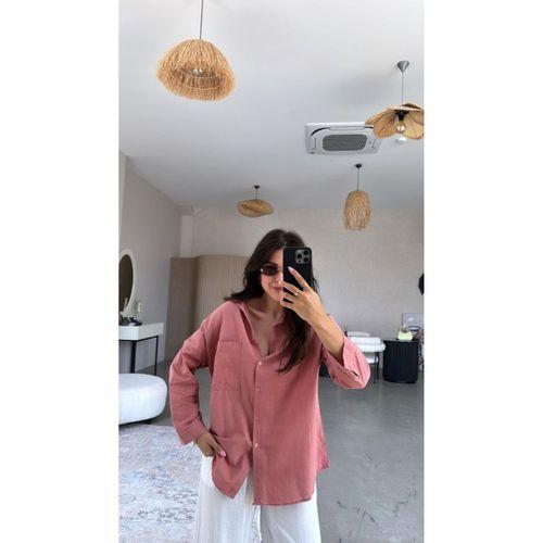 Kadın Tek Cepli Over Size Ketem Gömlek