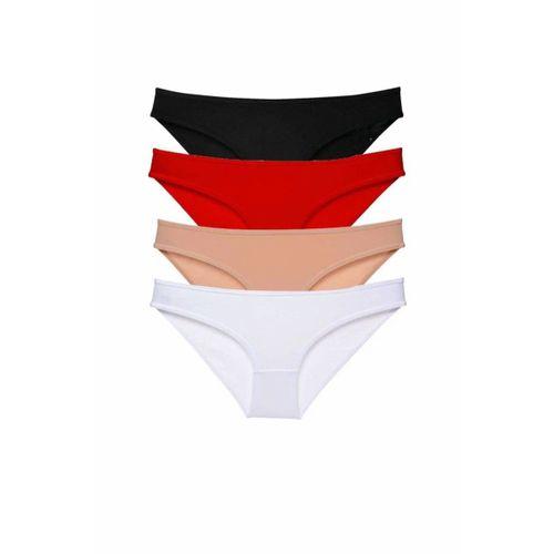 4 adet Süper Eko Set Likralı Kadın Slip Külot Siyah Kırmızı Ten Beyaz