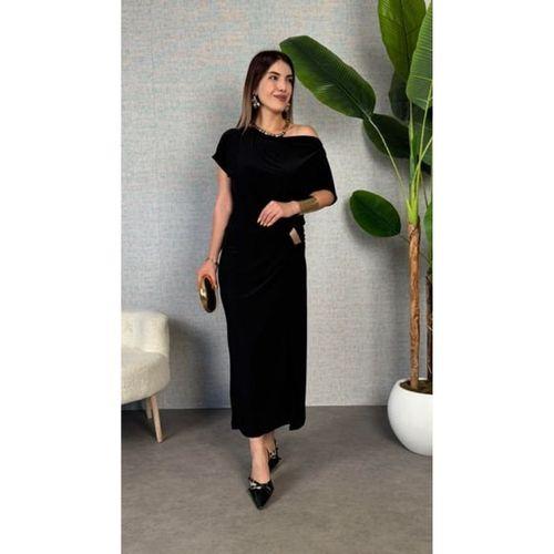 Kadın Kısa Kollu Tek Omuzdan Açık Beli Lastikli Sandy Maxi Elbise