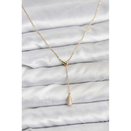 Pirinç Gold Renk Asansörlü Damla Model Kadın Kolye