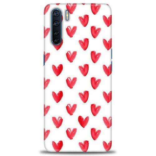 Oppo A91 / Reno 3 Kılıf HD Baskılı Kılıf - Kırmızı Minik Kalpler + Tam Ekran Koruyucu