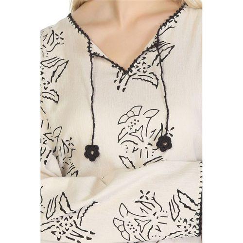 Uzun Kol Şile Bezi Baskılı Uzun Zambak Desen Yazlık Elbise Taş Tas