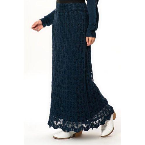 Beli Lastikli Elvan Sonbahar ve Kışlık Uzun Örgü Triko Etek Lacivert Lcvt