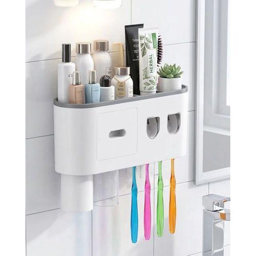 Banyo Organizer Diş Fırçası Tutucu Çift Dispenserli Raflı Çekmeceli