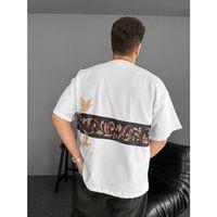 Ön Ve Arka Baskılı Oversize Bisiklet Yaka T-shirt - Beyaz