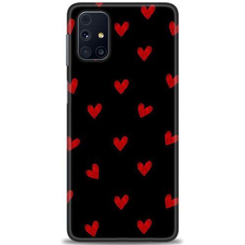 Samsung Galaxy M51 Kılıf HD Baskılı Kılıf - Kırmızı Kalpler + Tam Ekran Koruyucu