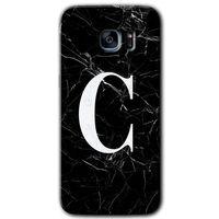 Samsung Galaxy S7 Edge HD Baskılı Kılıf + 9D Tam Ekran Koruyucu - Siyah Mermer Desenli C Harf