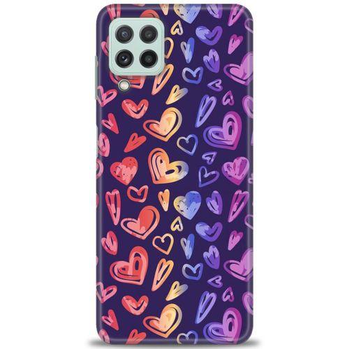 Samsung Galaxy A22 Kılıf HD Baskılı Kılıf - Renkli Kalpler + Tam Ekran Koruyucu