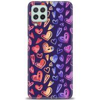 Samsung Galaxy A22 Kılıf HD Baskılı Kılıf - Renkli Kalpler + Tam Ekran Koruyucu