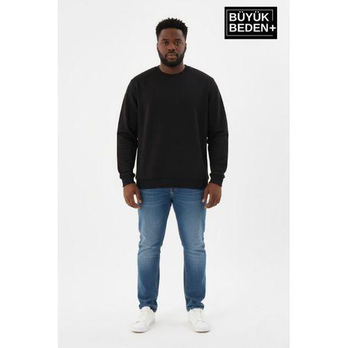 Erkek Büyük Beden Bisiklet Yaka Kollar ve Etek Ribanalı İnce Sweatshirt SPR26BSW956