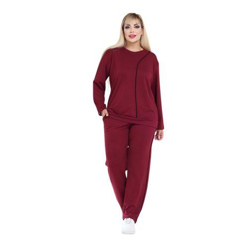 Melsay Butik Büyük Beden Kırmızı Siyah Çizgi Detay Modal Kadın Eşofman Takımı