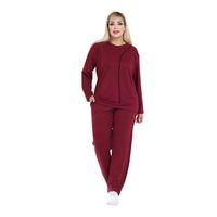Melsay Butik Büyük Beden Kırmızı Siyah Çizgi Detay Modal Kadın Eşofman Takımı