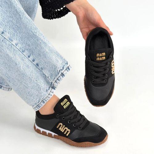 Marje Siyah Cilt Bağcıklı Spor Ayakkabı