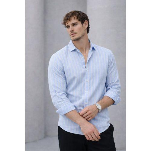 Scorsese Çizgili Relaxed Fit Erkek Gömlek - Buz Mavi