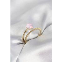 Gold Renk Zirkon Taşlı Pembe Halley Model Kadın Yüzük